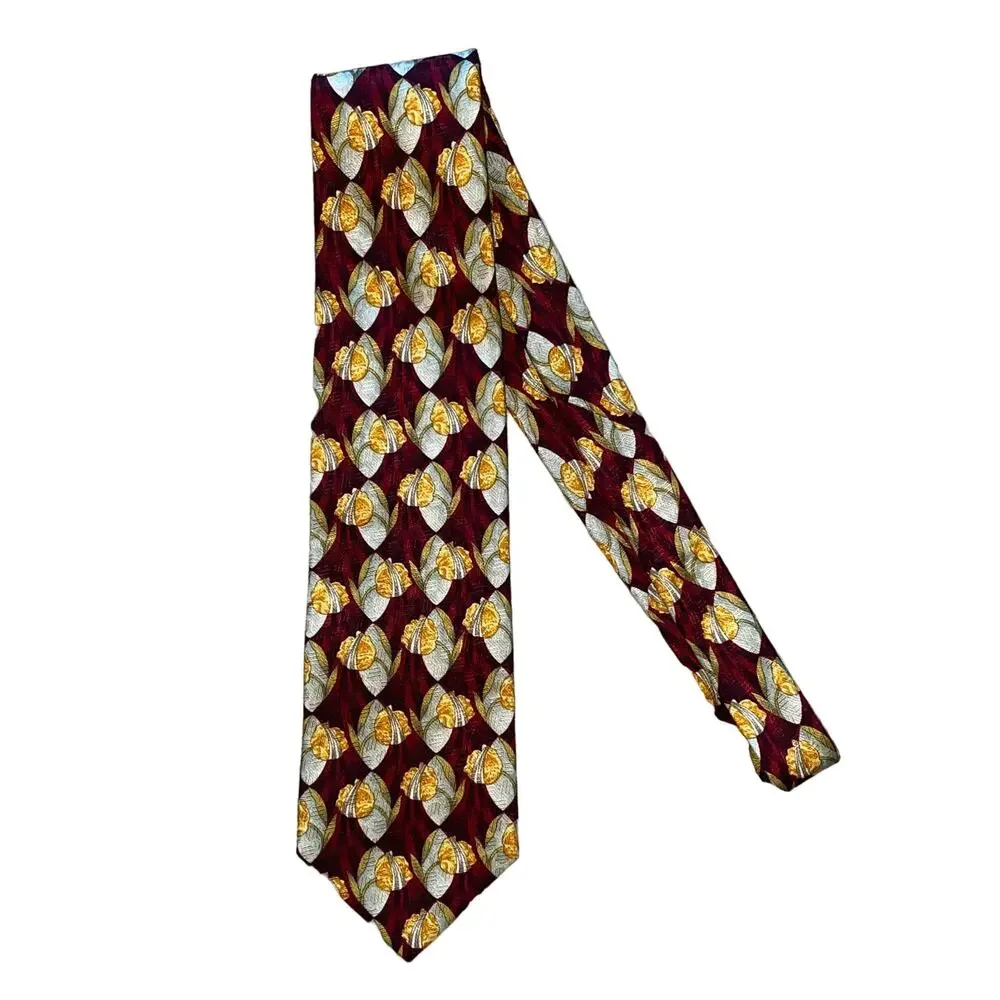 Ermenegildo Zegna 100% Silk Tie Floral Burgendy